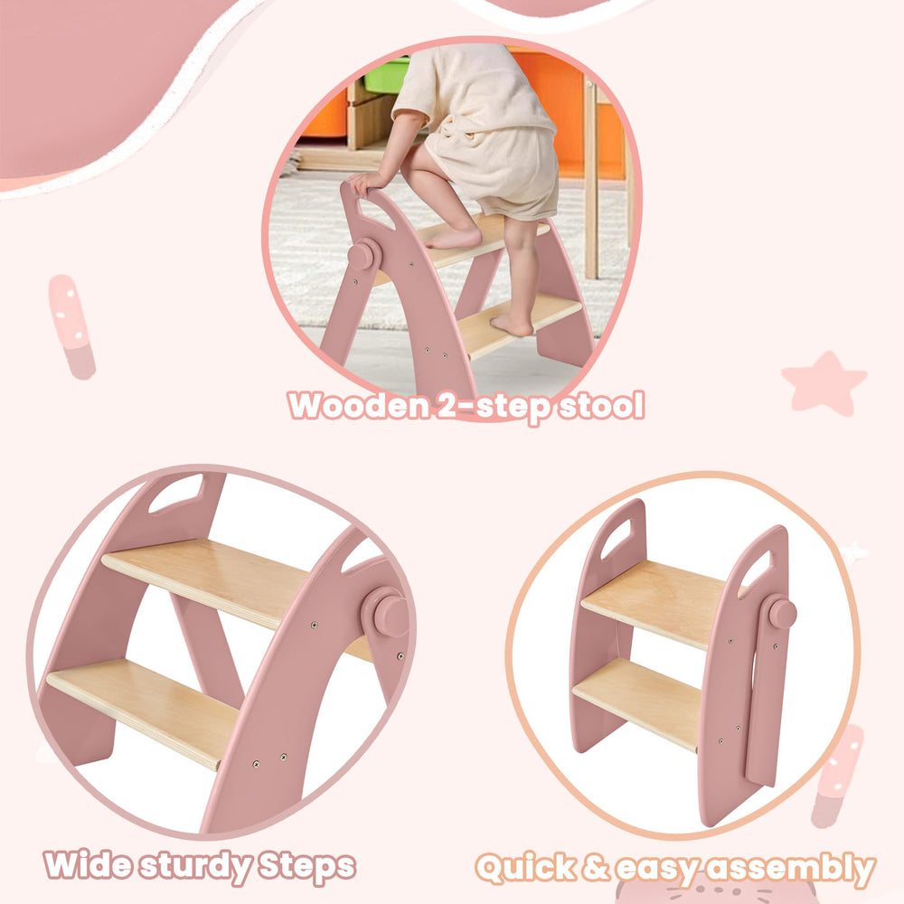 Reeple bamboo step stool suited for bathroom routines and handwashing assistance.
