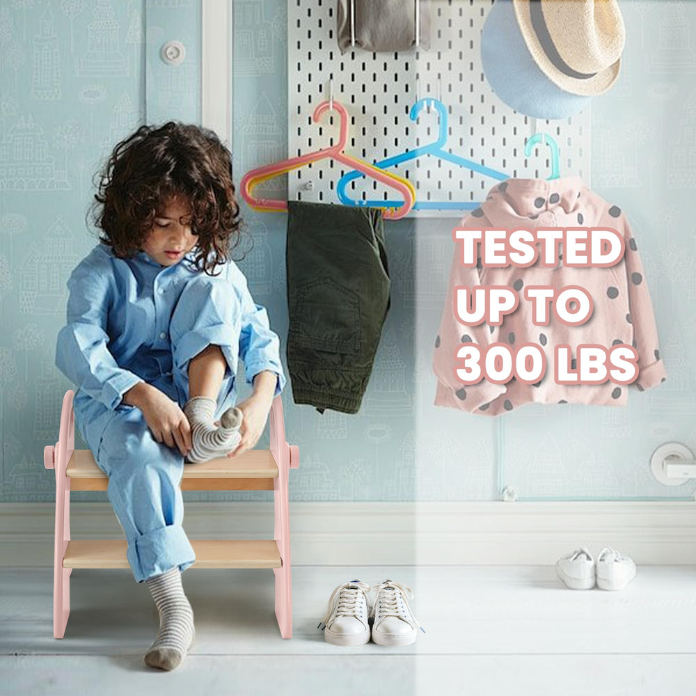 Reeple wooden stool supports up to 300 pounds with sturdy construction.