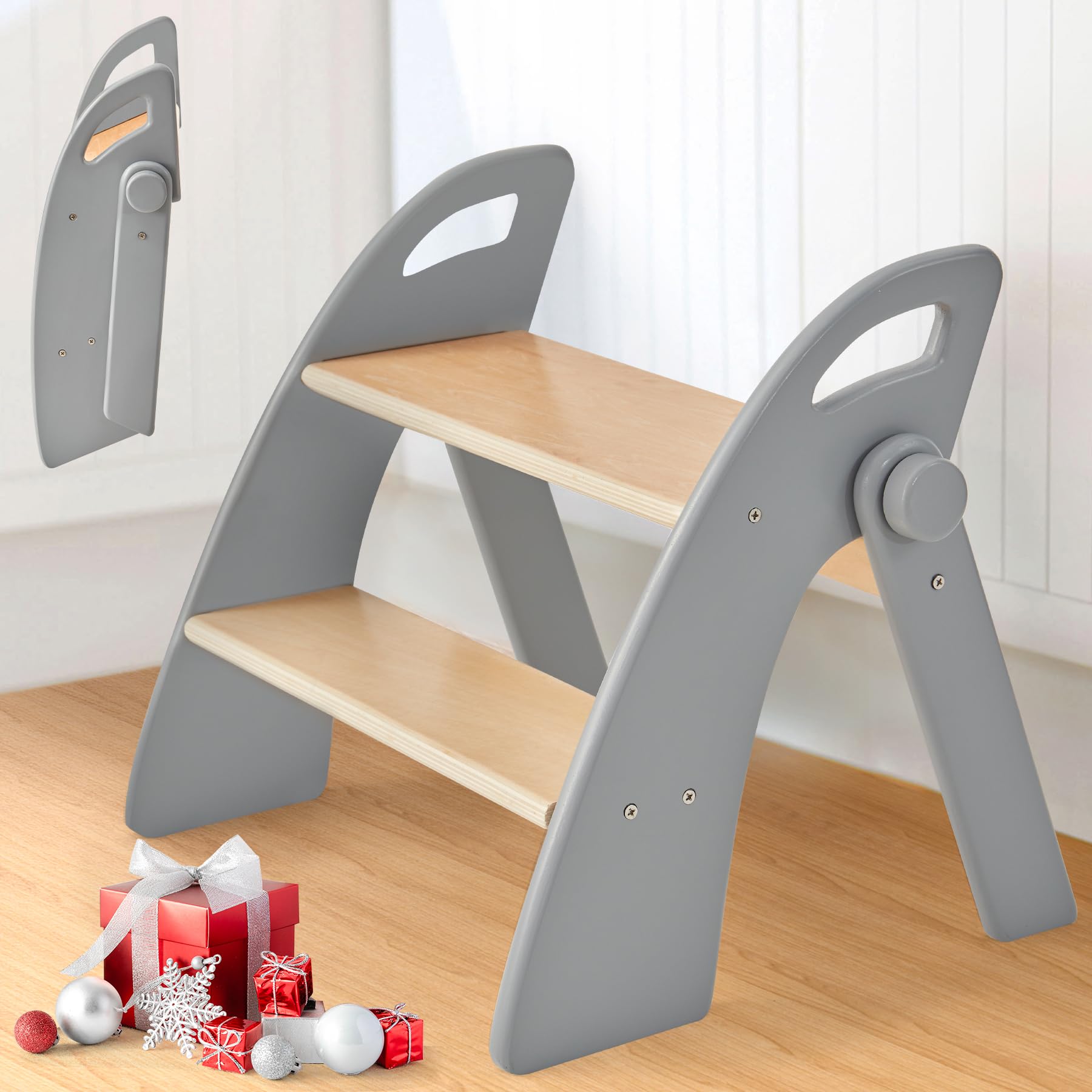 Reeple bamboo step stool top view for reaching sinks safely with sturdy construction