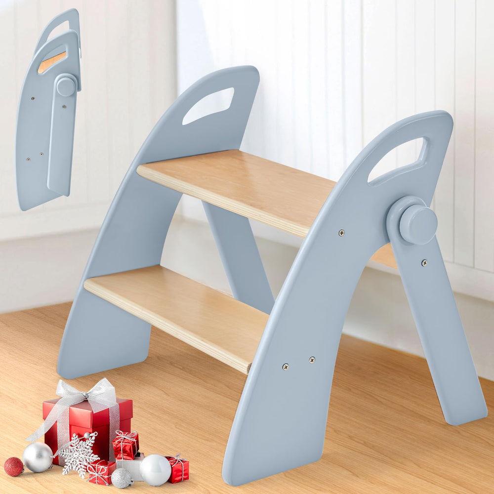 Reeple wooden step stool blue front view for easy reach
