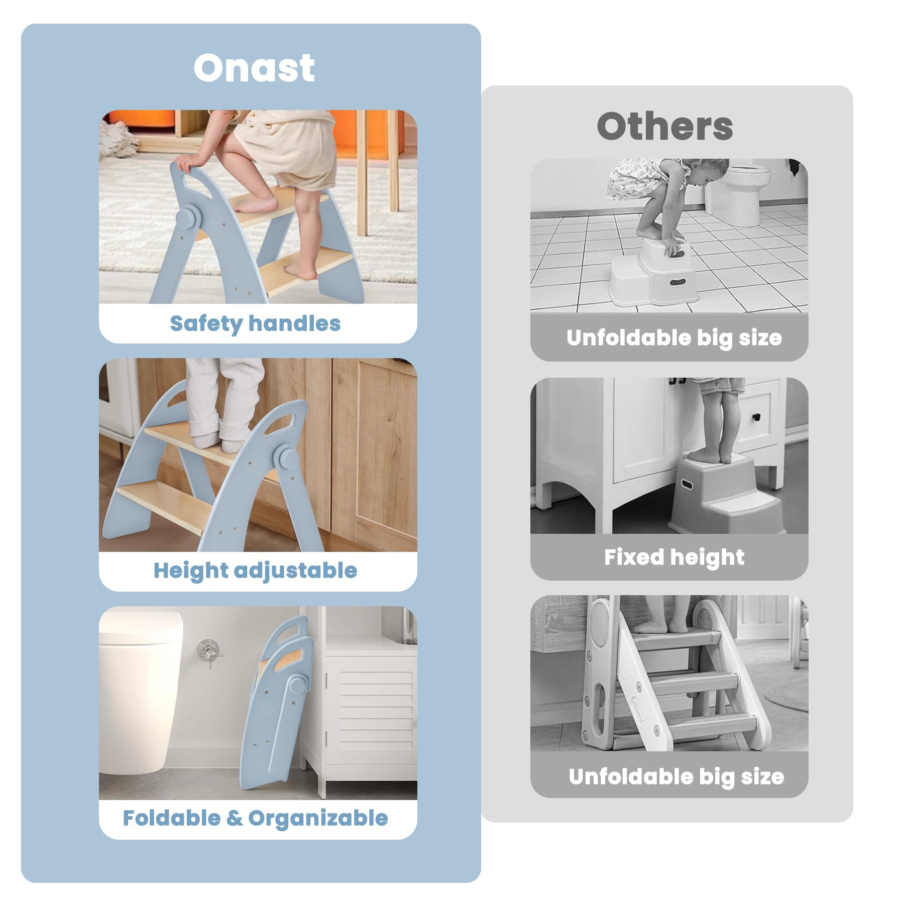 Reeple step stool in kitchen and bathroom use scenes