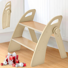 Reeple wooden step stool folded for compact storage