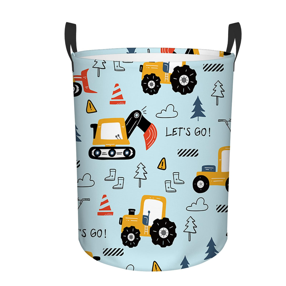 REETOOK car laundry basket showing construction trucks for organized playroom storage.