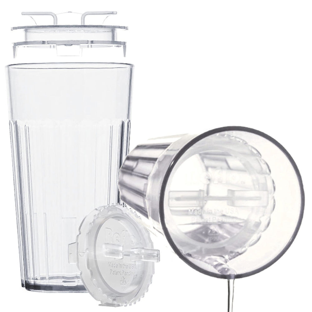Reflo Smart Cup 360 Rim Design showing steady flow from any side for confident sipping.