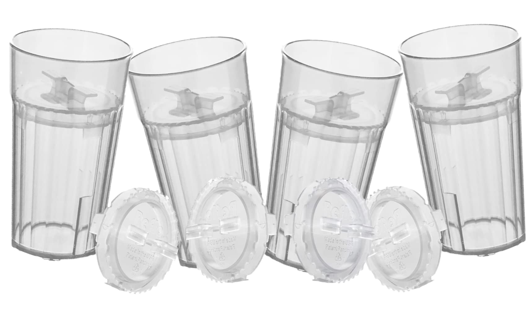 Reflo Smart Cup Bundle Clear 4-Pack with four transparent cups for easy monitoring during meals.