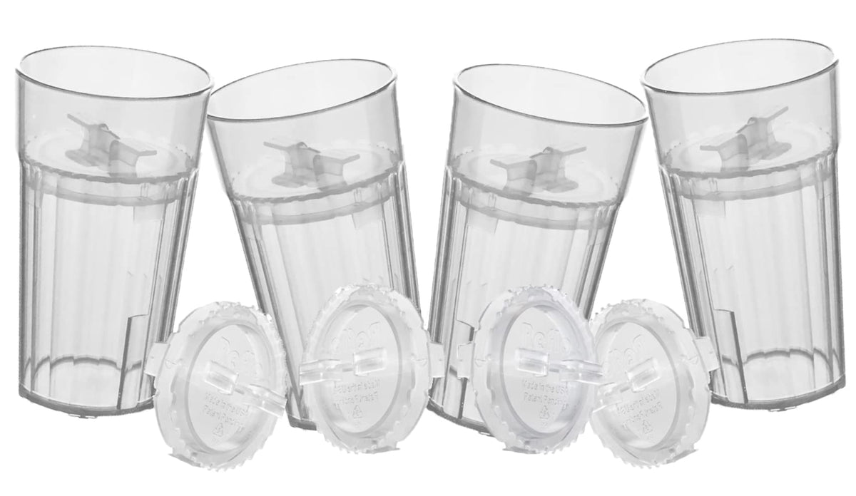 Reflo Smart Cup Bundle Clear 4-Pack with four transparent cups for easy monitoring during meals.