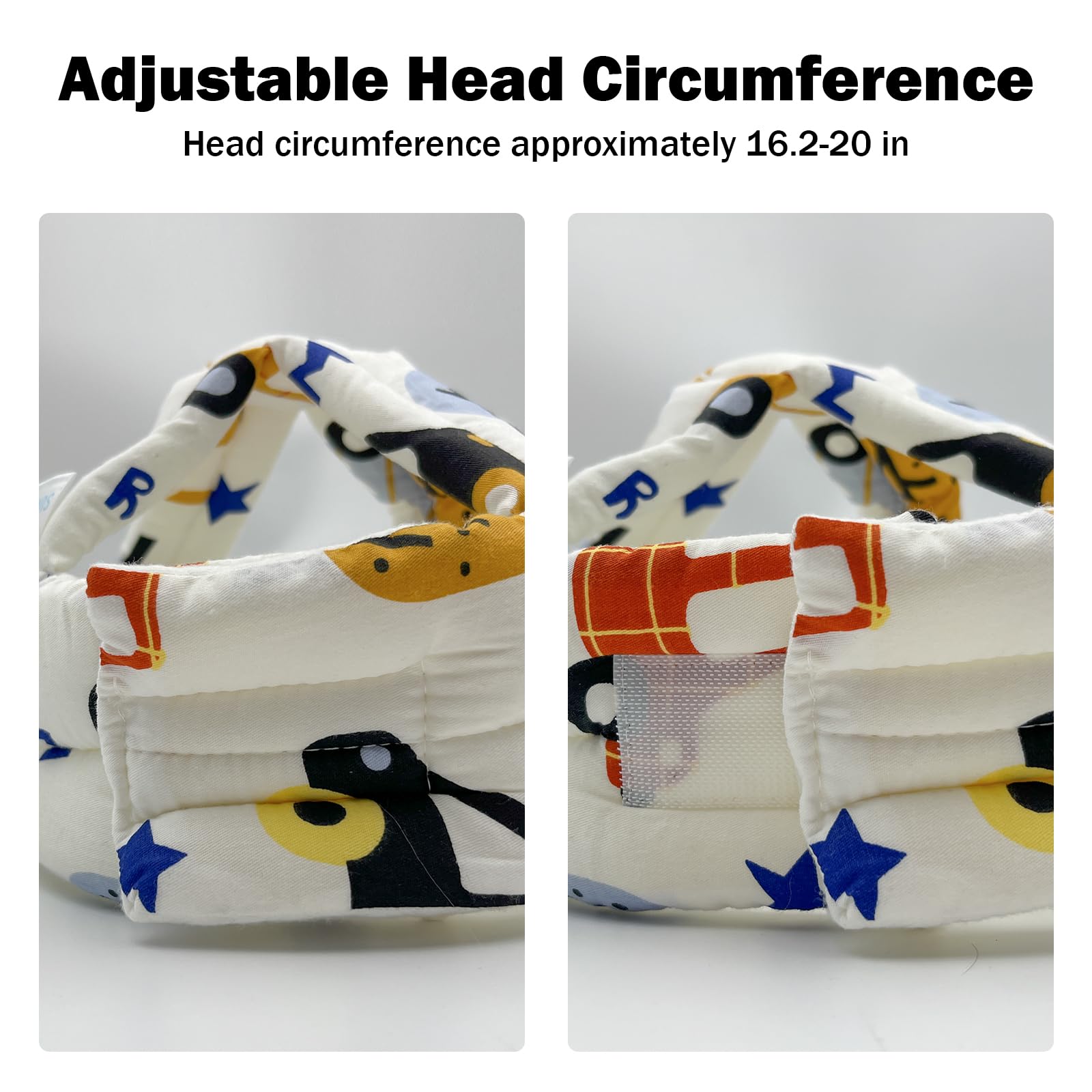 REFLYAWAY adjustable helmet fits 16.2–20 inches for growing infants.