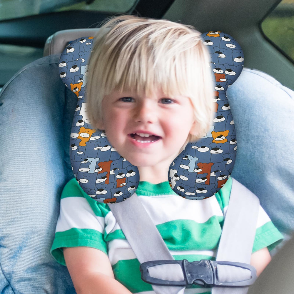 Reflyaway baby travel pillow blue bear 07 cozy headrest for car seat naps