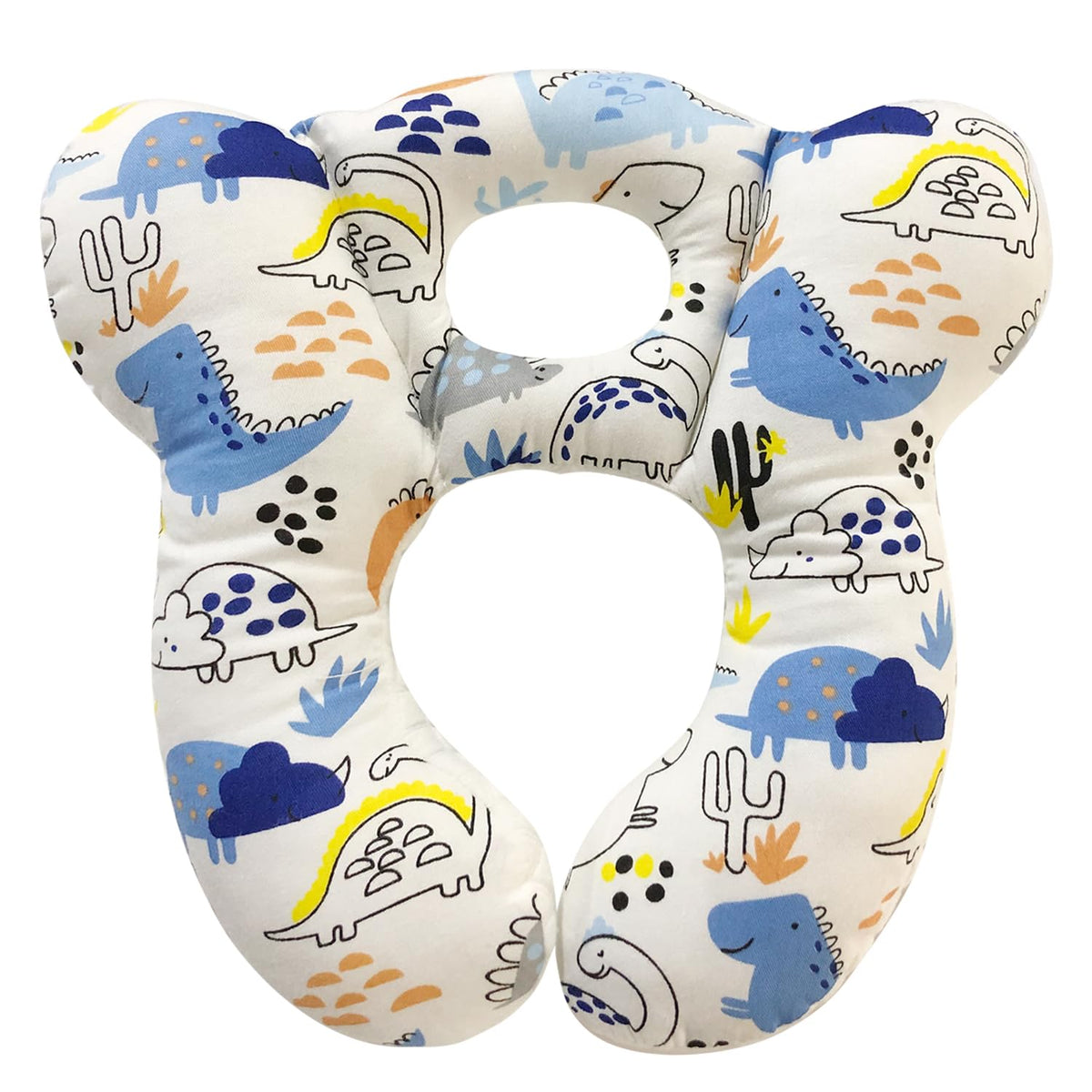 REFLYAWAY baby travel pillow with blue dinosaur print offers cozy neck support on trips
