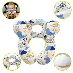 REFLYAWAY blue dinosaur pillow folded for easy packing in a stroller