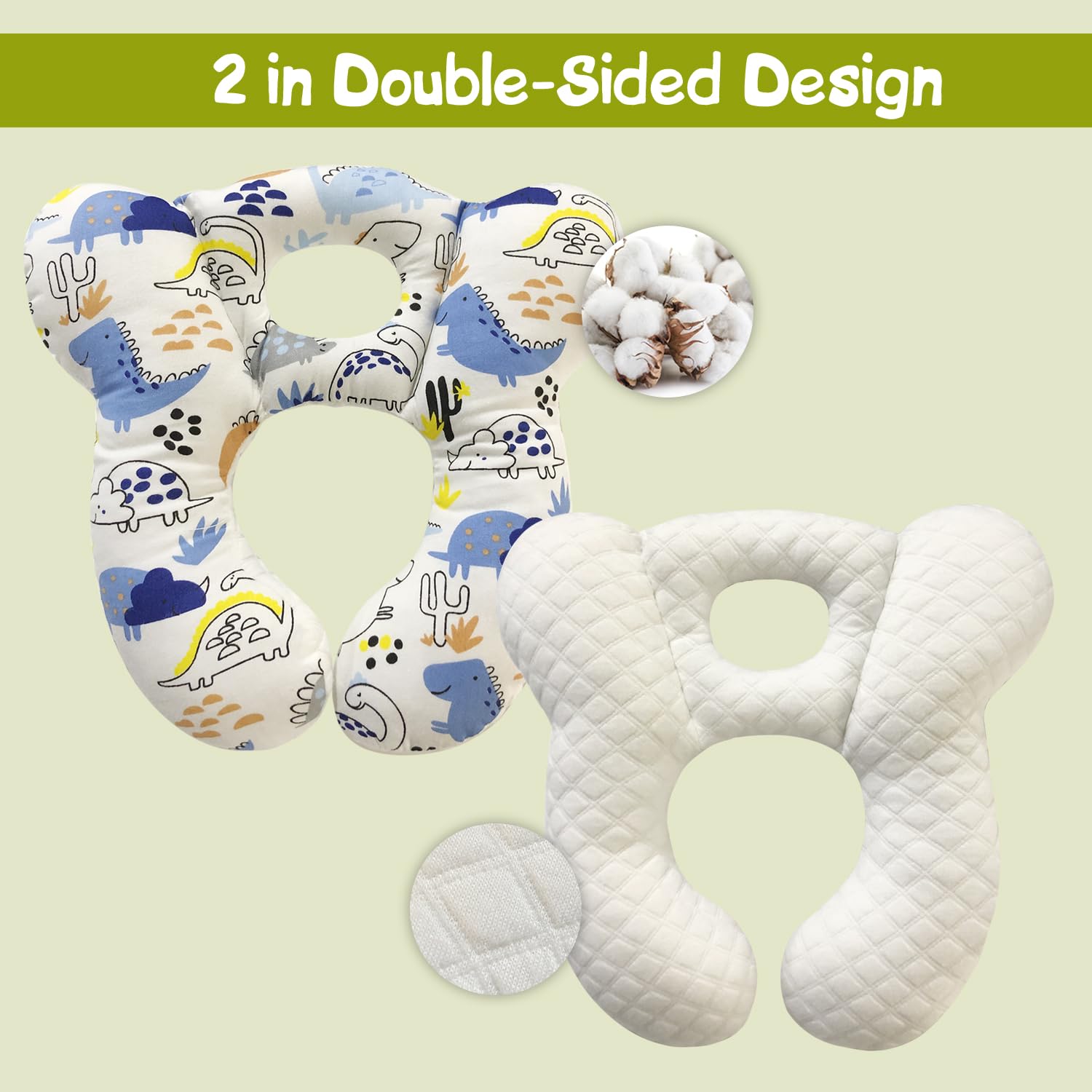 REFLYAWAY blue dinosaur cushion in stroller helps nap on the go