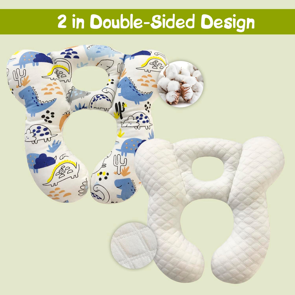 REFLYAWAY blue dinosaur cushion in stroller helps nap on the go