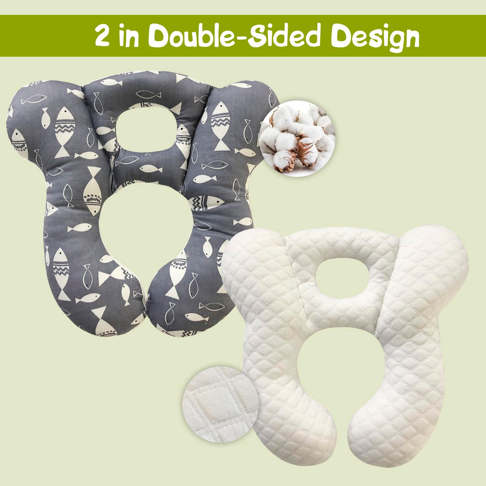 REFLYAWAY Baby Travel Pillow Gray Fish nap scene highlights cozy travel comfort for little ones.