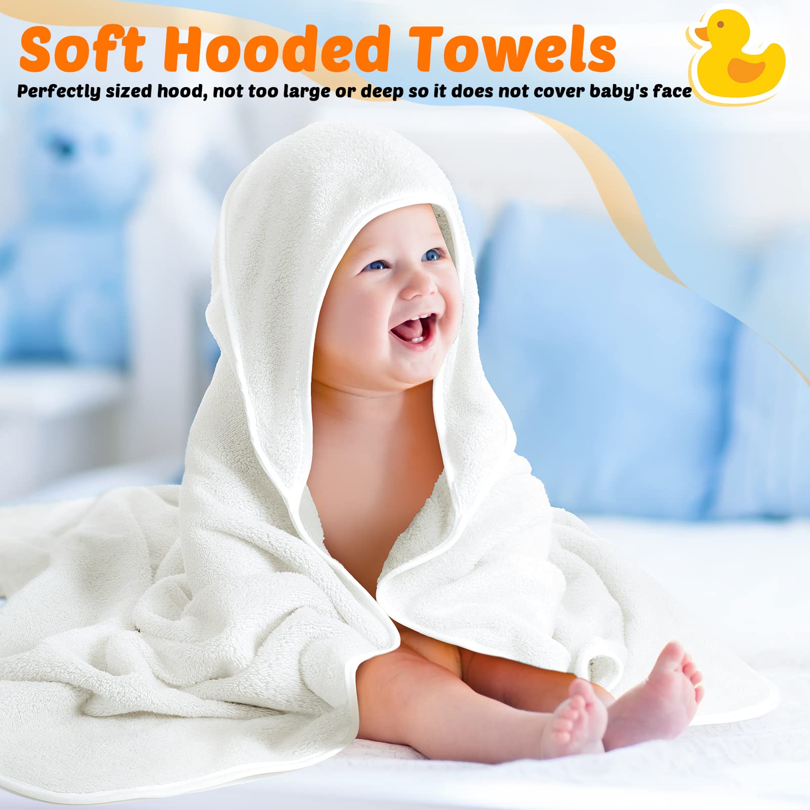 Reginary 4-pack baby hooded towels white, extra towels for daily use without frequent washing.
