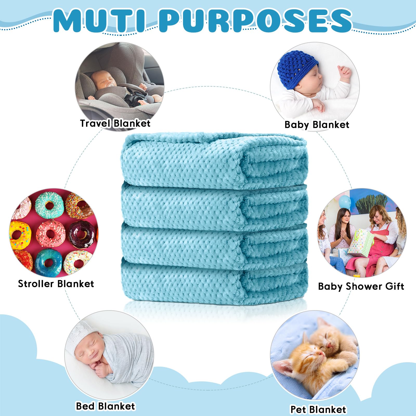 Reginary blanket as car-seat cover in light blue
