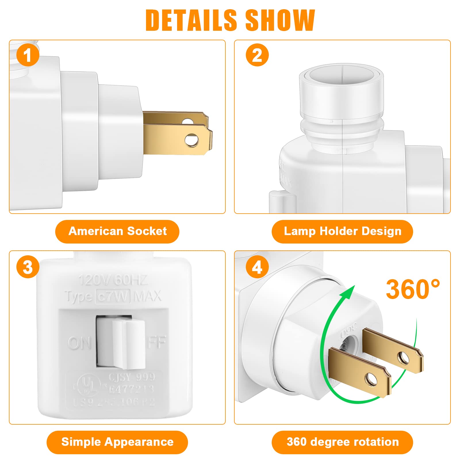 Reginary night light base assembly with clip and socket example