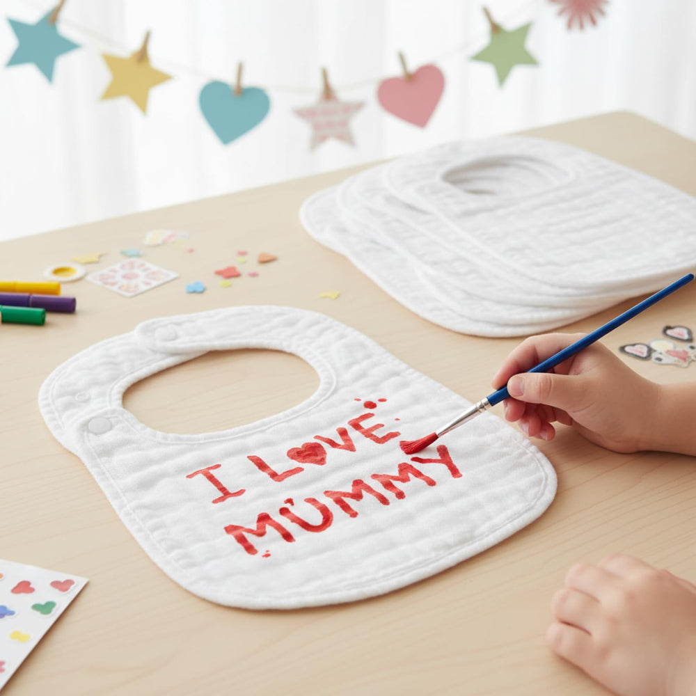 Reginary baby bibs are DIY decorating ready for personalized keepsake gifts.