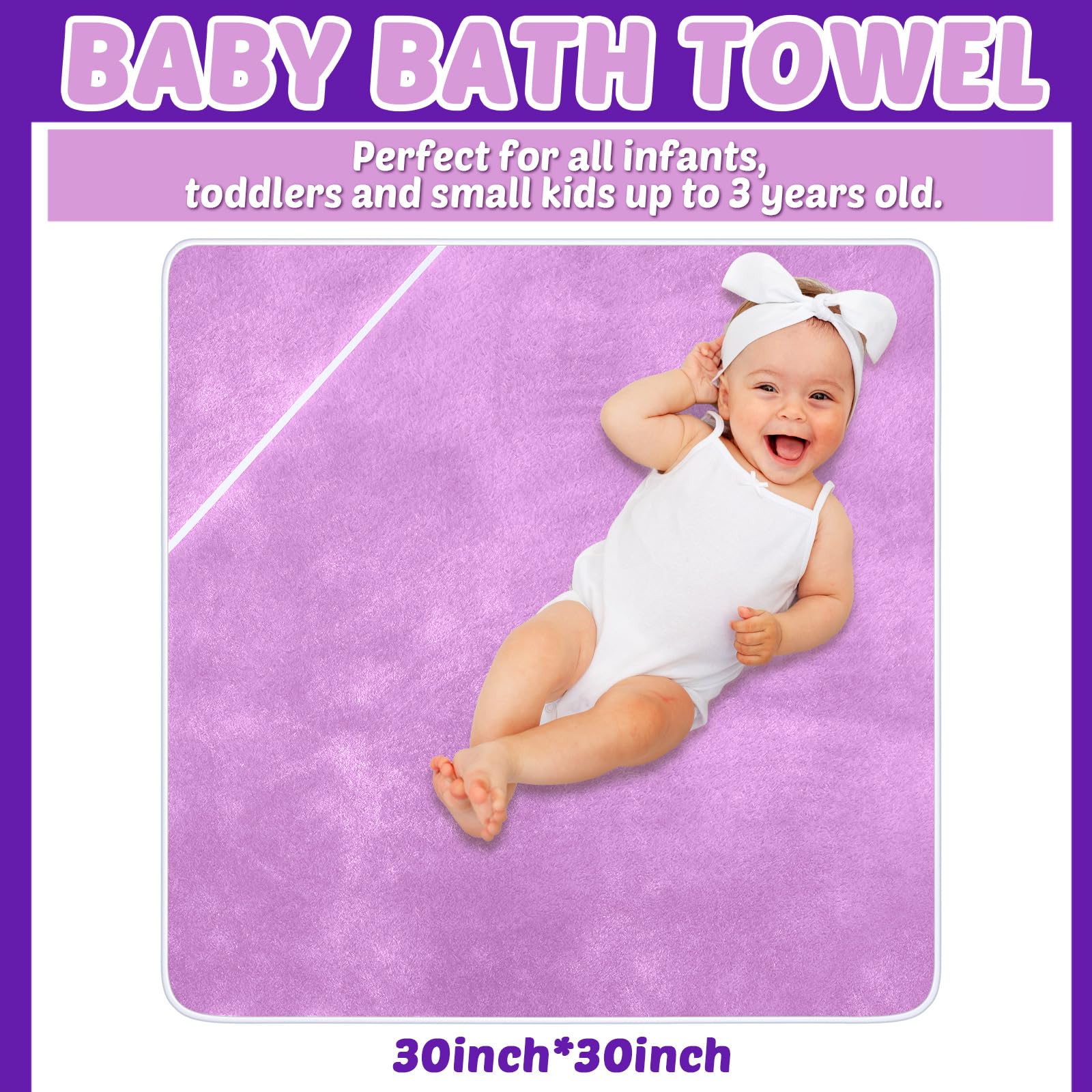 Reginary baby hooded towel coral fleece 30x30 inches in use after bath.