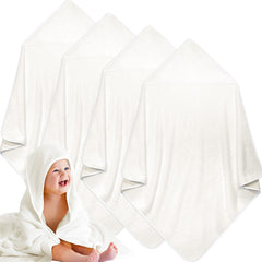 Reginary baby hooded towel white back view, plush coral fleece for quick drying.