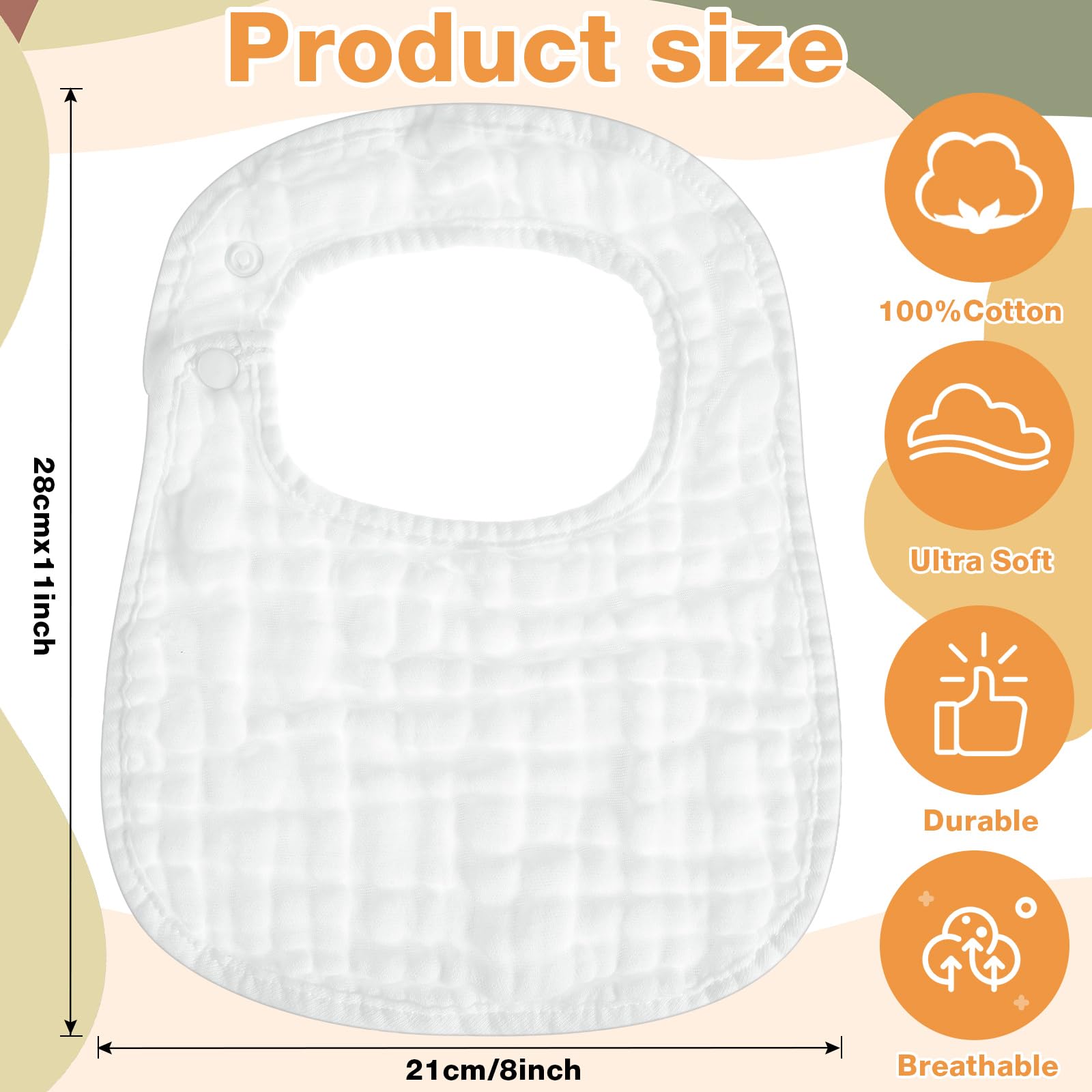 Reginary muslin bibs with adjustable snaps close securely for growing babies and mess-prone days.