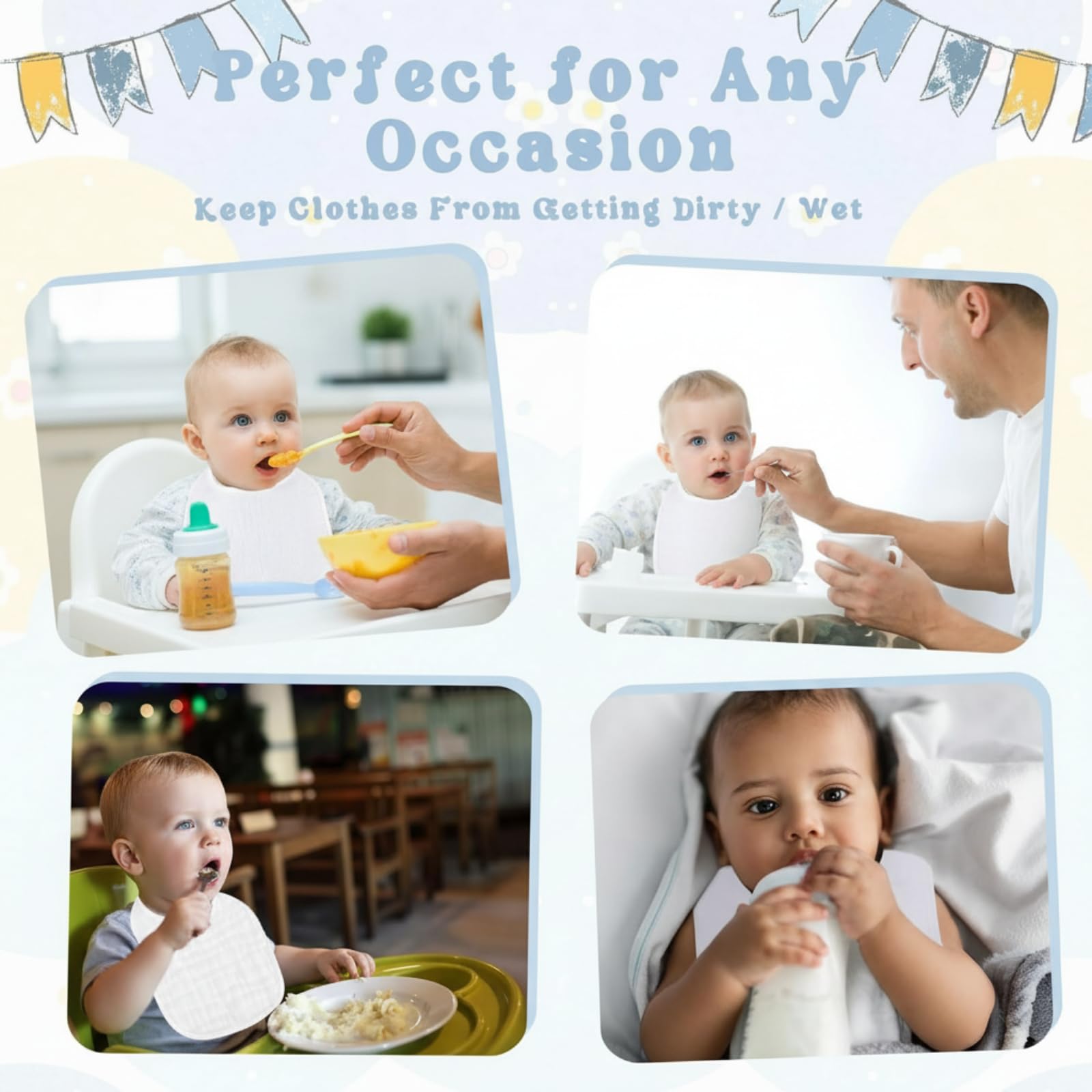 Reginary bibs are washable and durable for busy parents through feeding and drool cycles.
