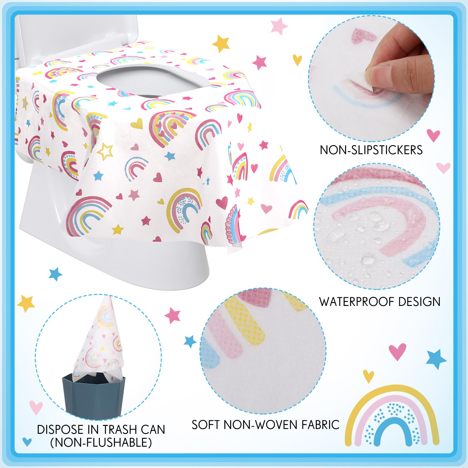 Reginary rainbow pattern close-up highlighting cheerful design for potty training.