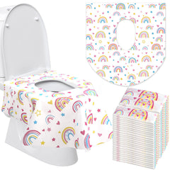 Reginary rainbow disposable toilet seat covers packaging, ideal for travel and family use.