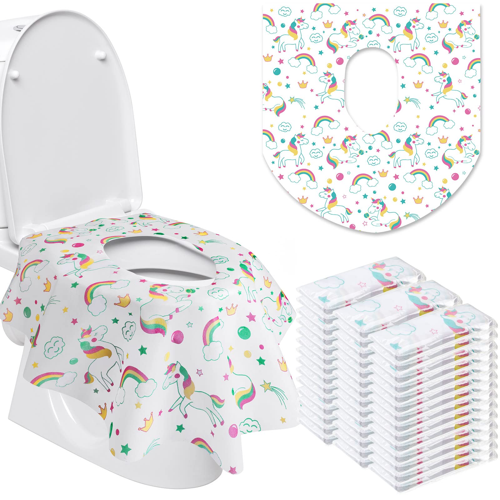 Reginary unicorn toilet seat covers pack provides mess-free travel for kids.
