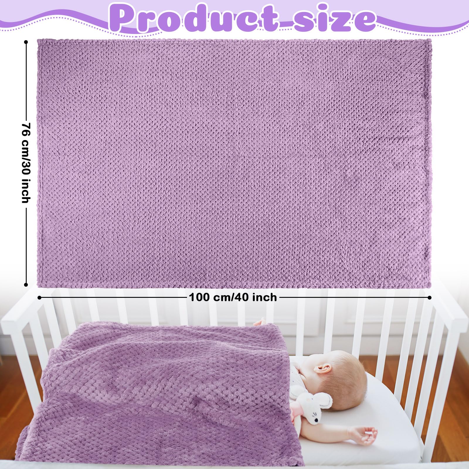 Reginary waffle coral fleece blanket in purple for snuggling baby on chilly days.
