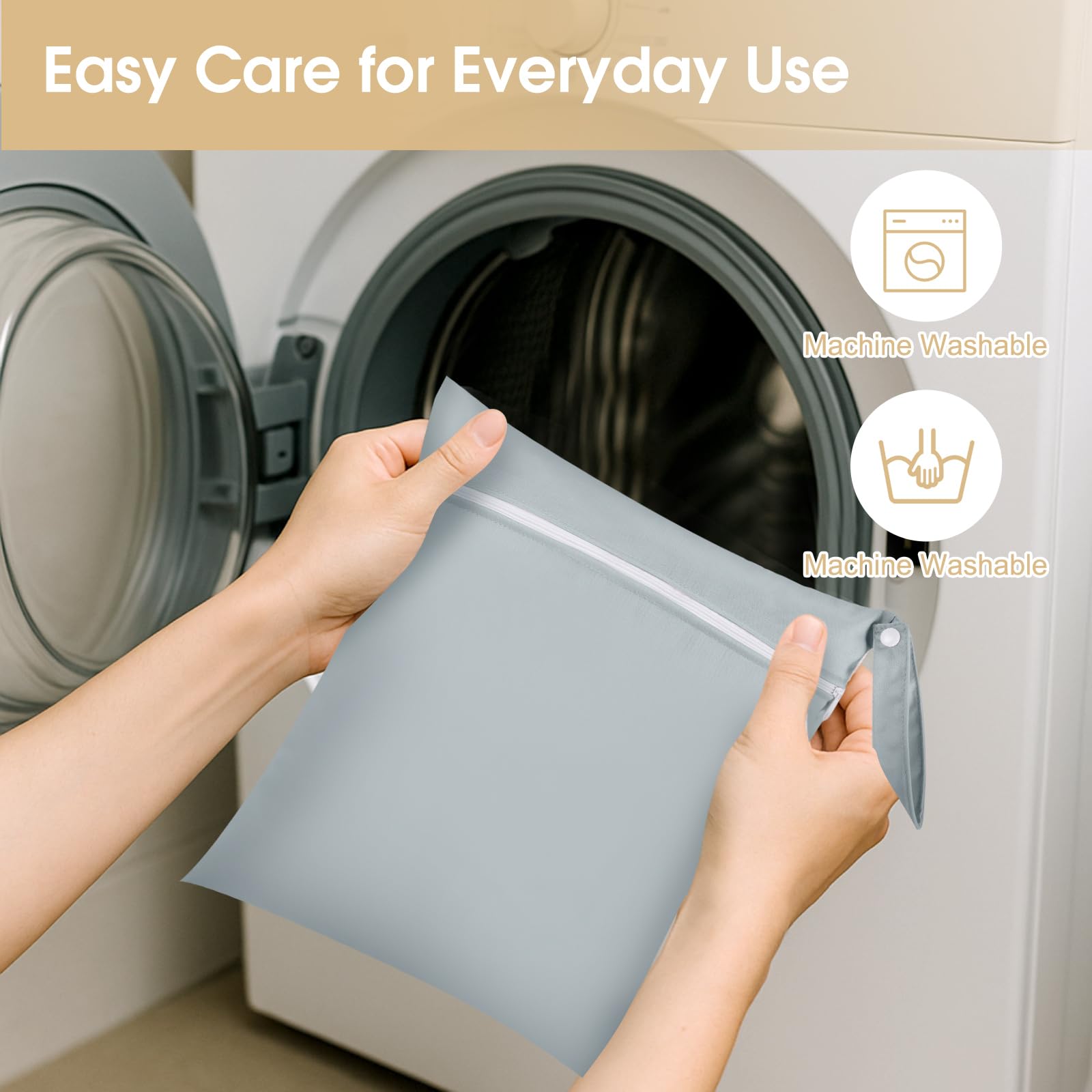 Reginary wet bags with snap handles for easy hanging and organization