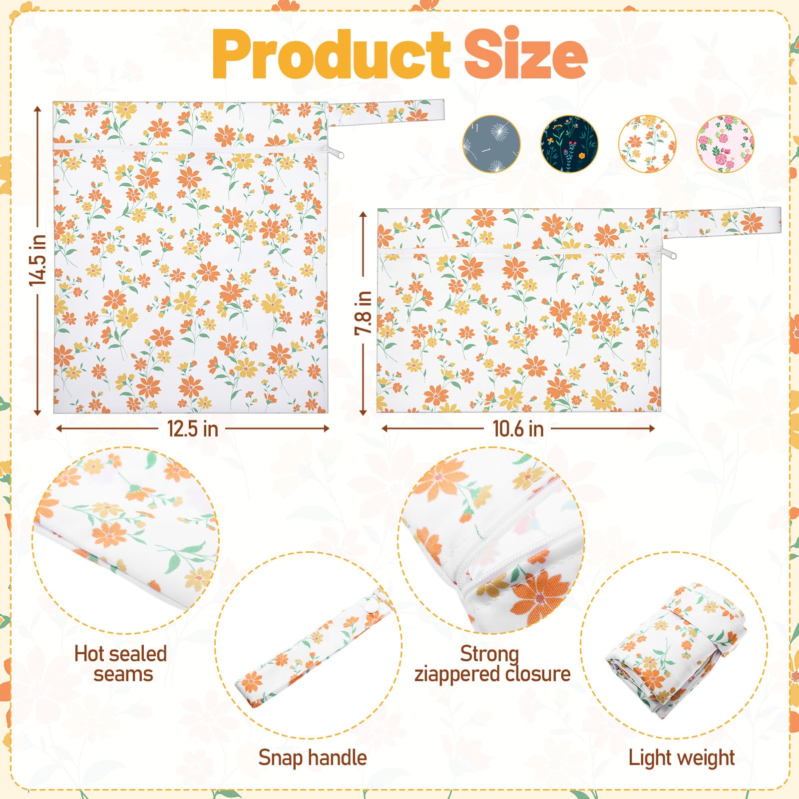 Reginary small flower-style wet dry bag front view for compact toiletries