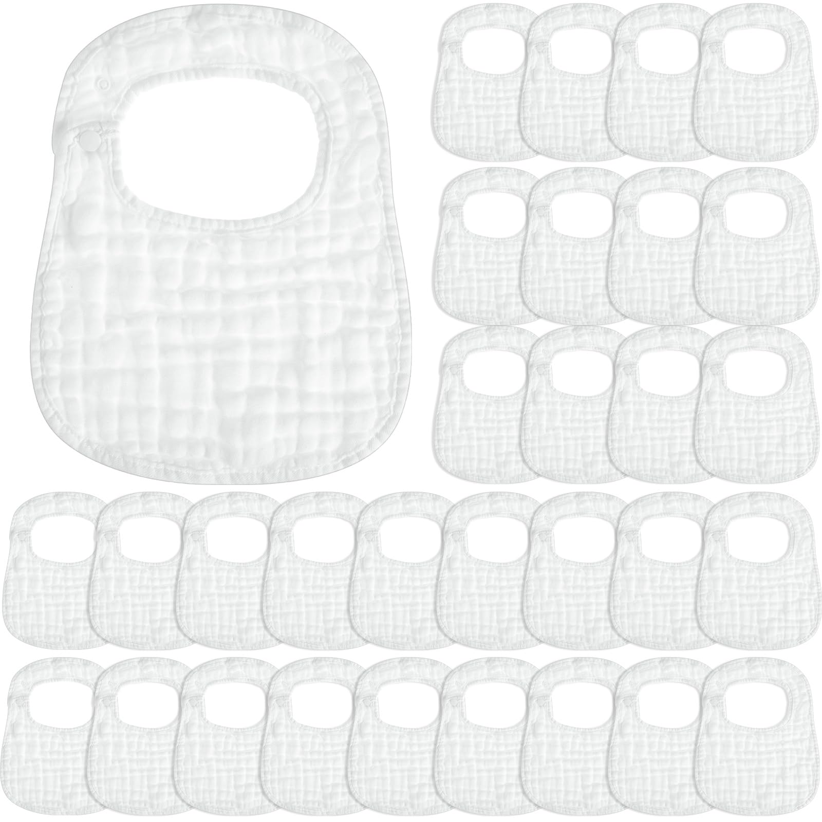 Reginary white muslin bibs bulk-pack ready for daily drool protection and easy outfit changes.