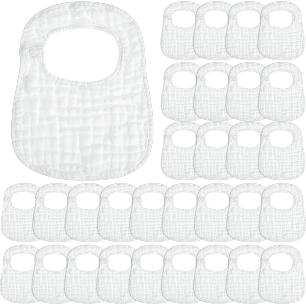 Reginary white muslin bibs bulk-pack ready for daily drool protection and easy outfit changes.