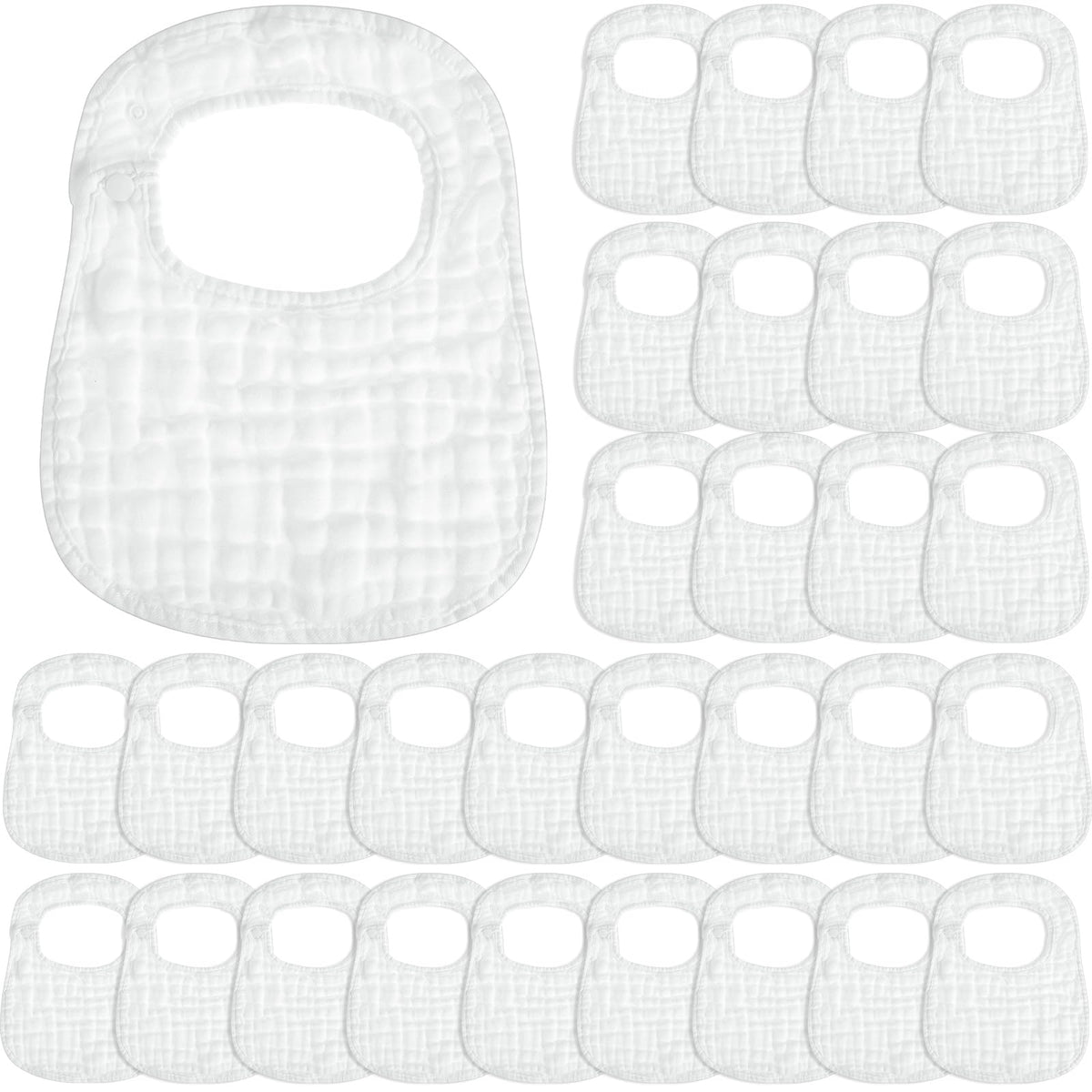 Reginary white muslin bibs bulk-pack ready for daily drool protection and easy outfit changes.