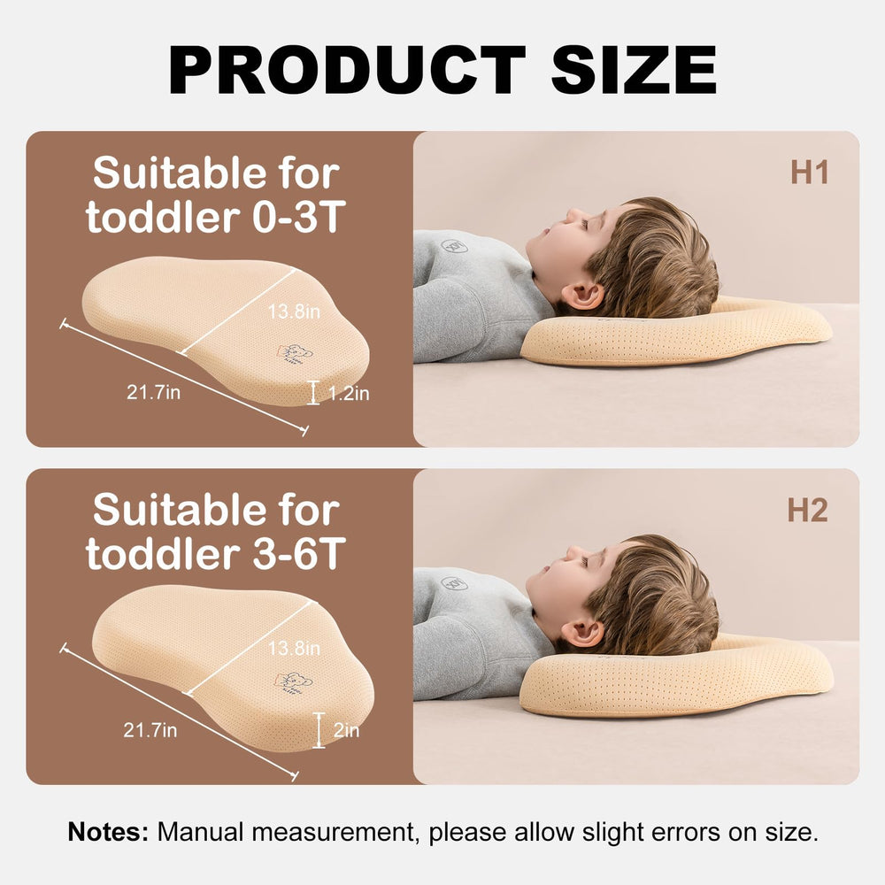 Reidio toddler pillow shows ergonomic contour supporting neck alignment for growing kids.