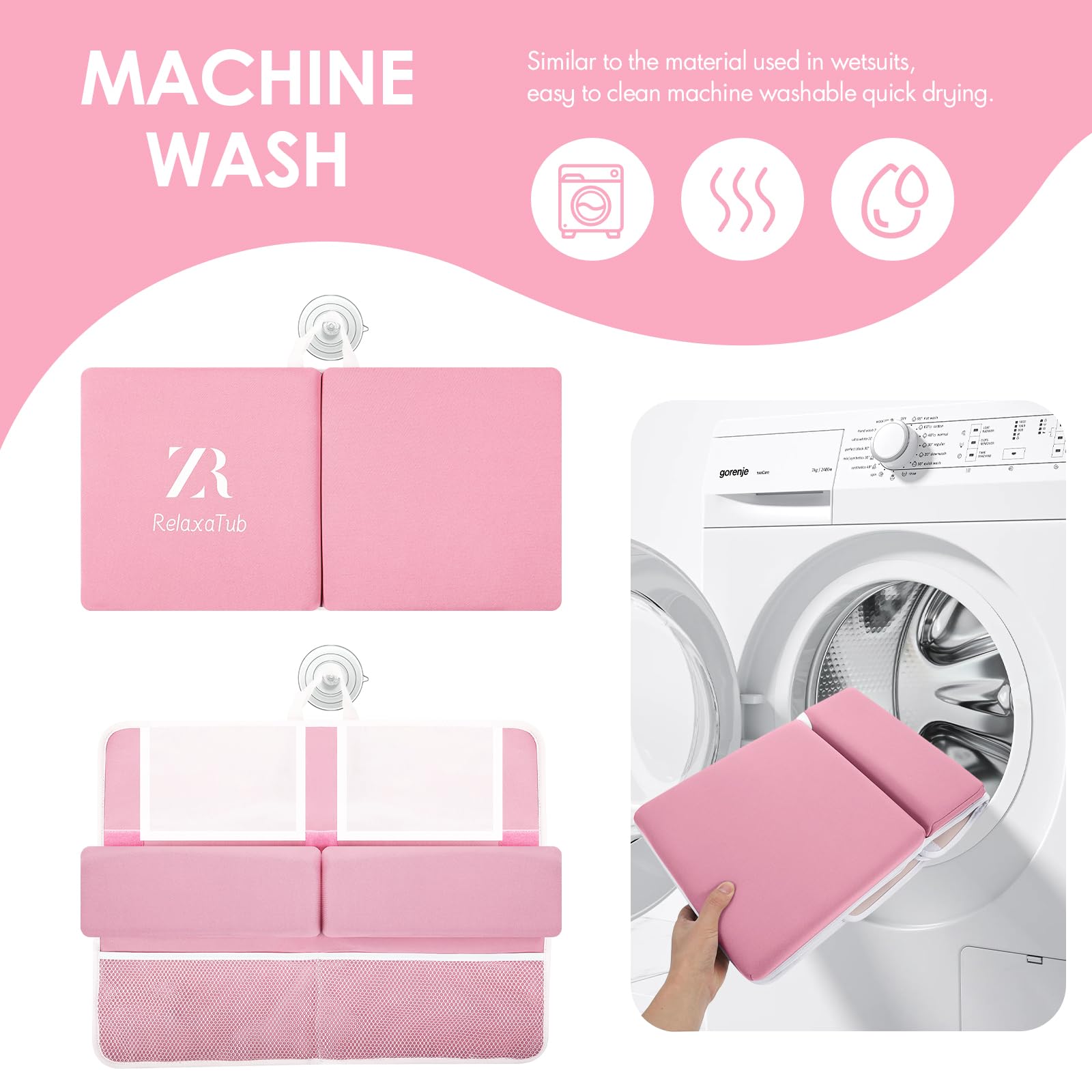 RelaxaTub pink kneeler anti-slip bottom keeps baby bath time steady.