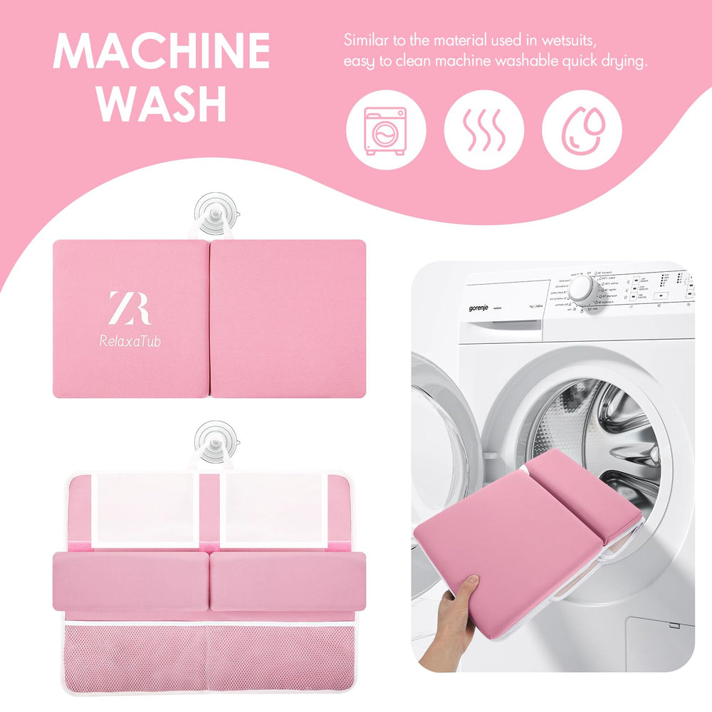 RelaxaTub pink kneeler anti-slip bottom keeps baby bath time steady.