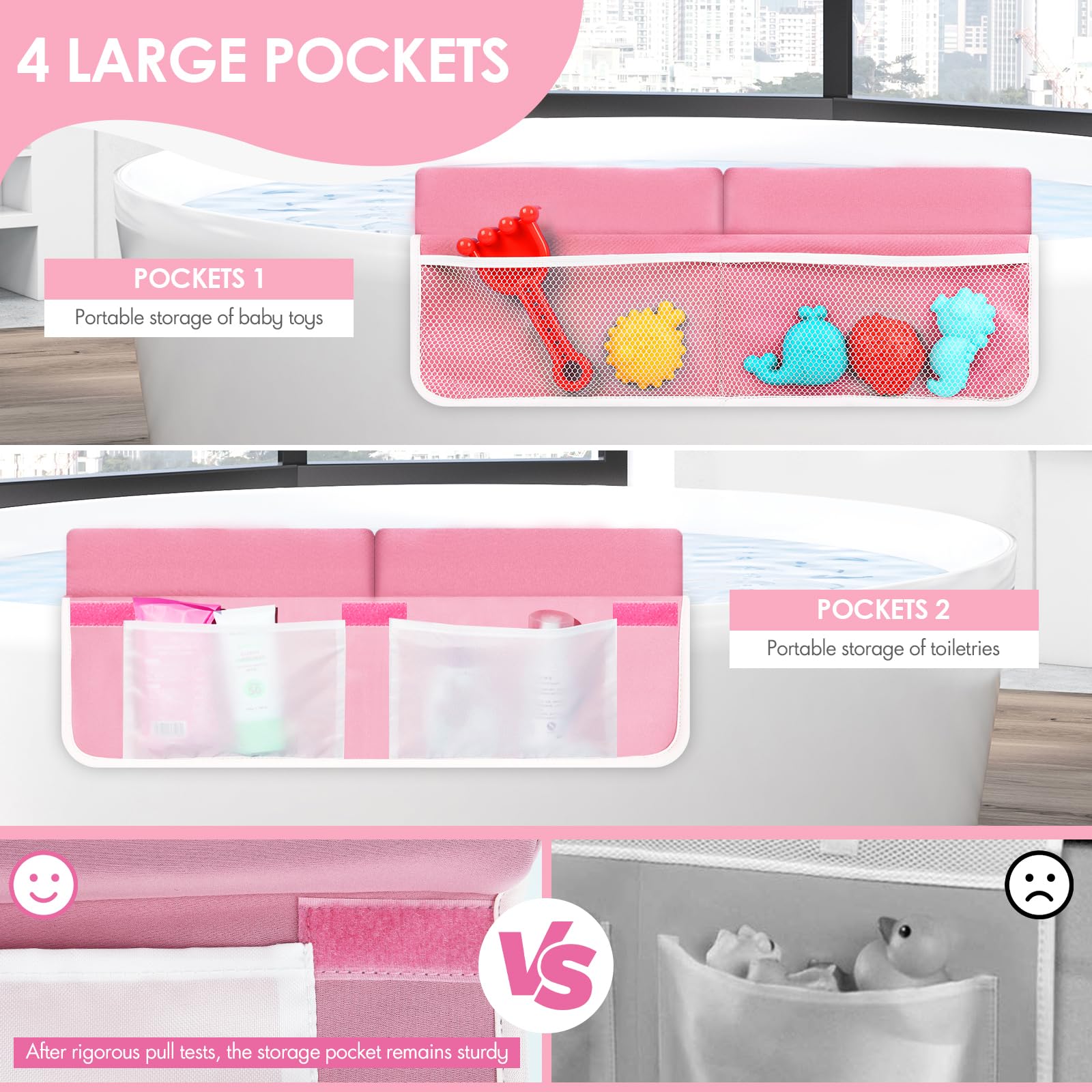 RelaxaTub pink kneeler folded compact for easy storage under sink.