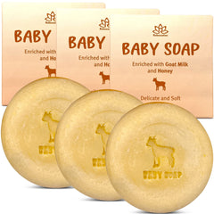 Relaxcation goat milk honey baby soap bar pack-3 on clean surface for gentle cleansing.
