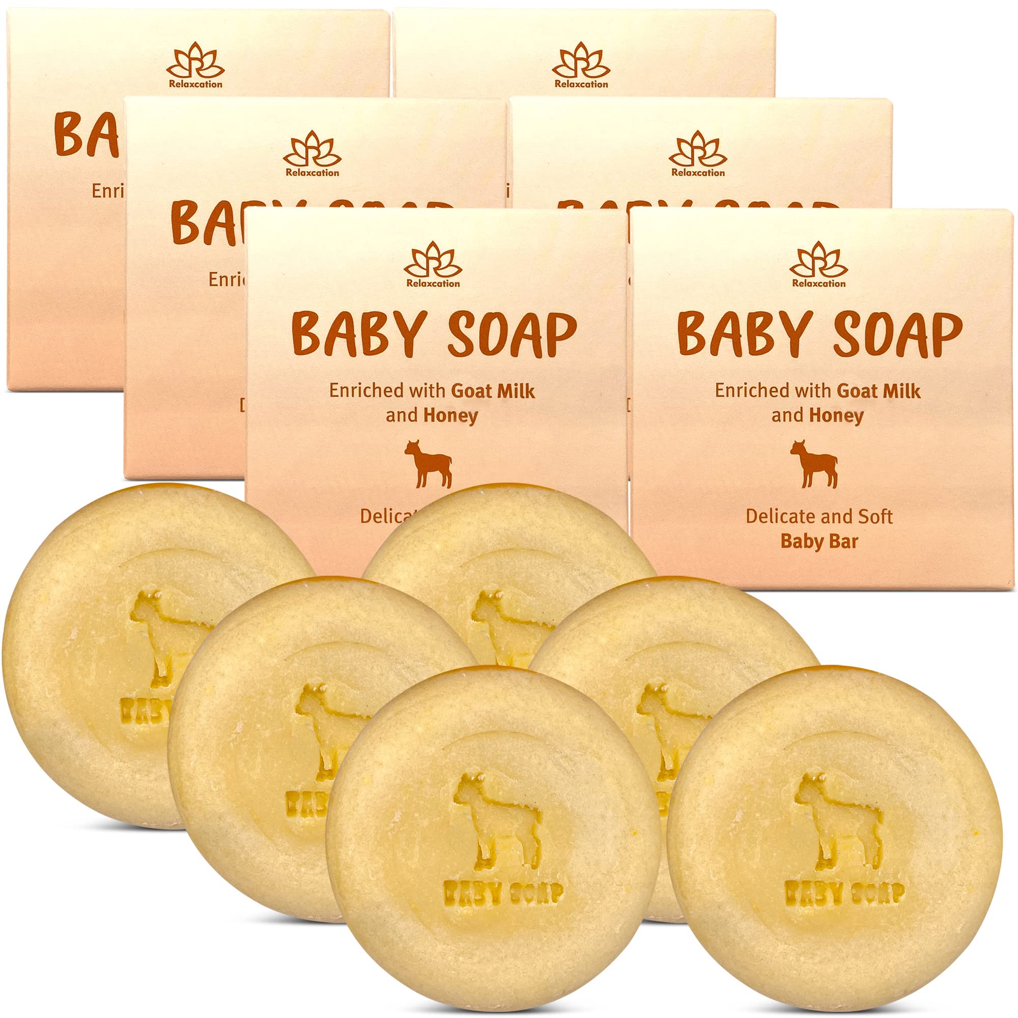 Relaxcation organic baby soap bar goat milk honey closeup shows gentle cleansing for sensitive skin