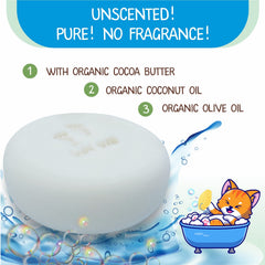 Relaxcation Organic Unscented Baby Soap Bar bars stacked emphasizes 6-pack value.