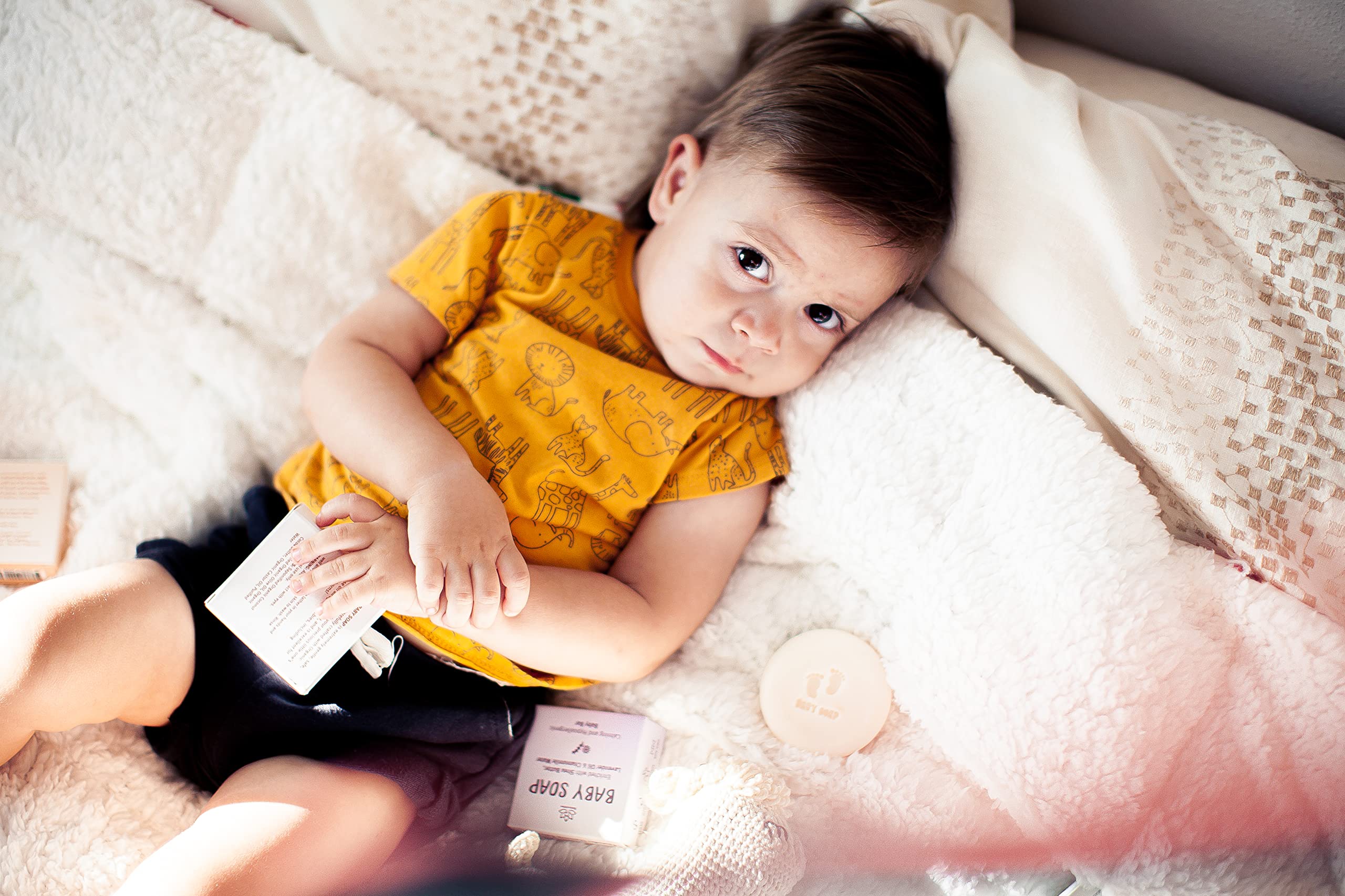Relaxcation Organic Unscented Baby Soap Bar ingredients highlight four natural components.