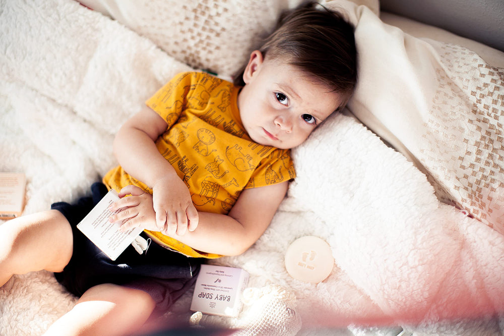 Relaxcation Organic Unscented Baby Soap Bar ingredients highlight four natural components.