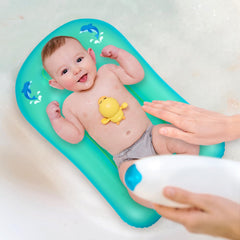 Relaxing Baby bathtub with hanging loop supports neat storage.