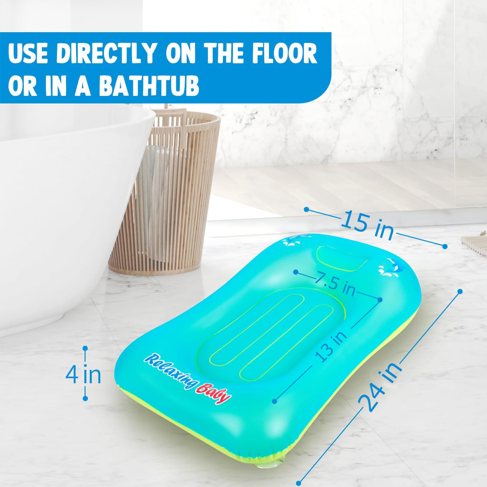Relaxing Baby inflatable bathtub for travel setup, inflates quickly for on-the-go baths.