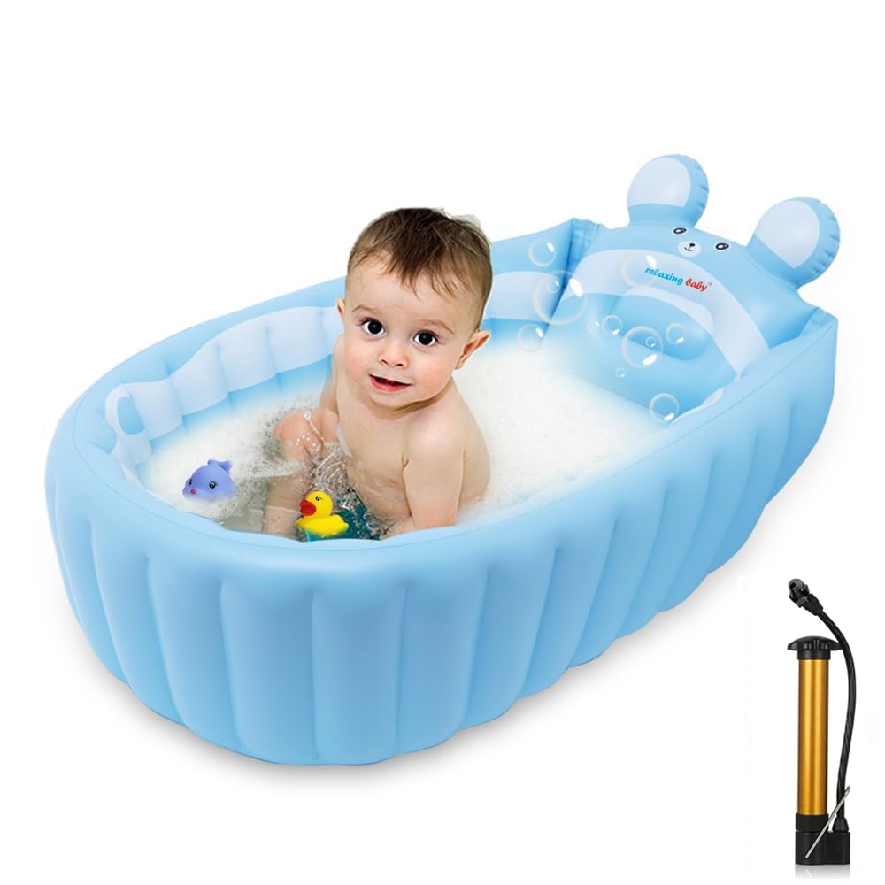 Relaxing Baby inflatable tub open view shows portable bath for all ages
