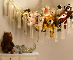 RelaxScene plush hammock display creates a playful, organized toy corner.