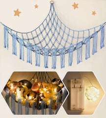 RelaxScene stuffed animal hammock corner XL with LED light holds plushies neatly, saving floor space.