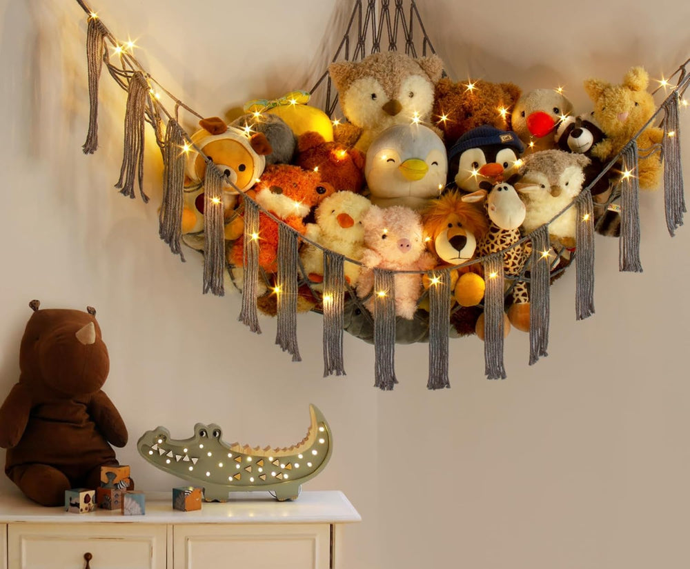 RelaxScene stuffed animal hammock wall-mount view demonstrates easy 10-minute installation.