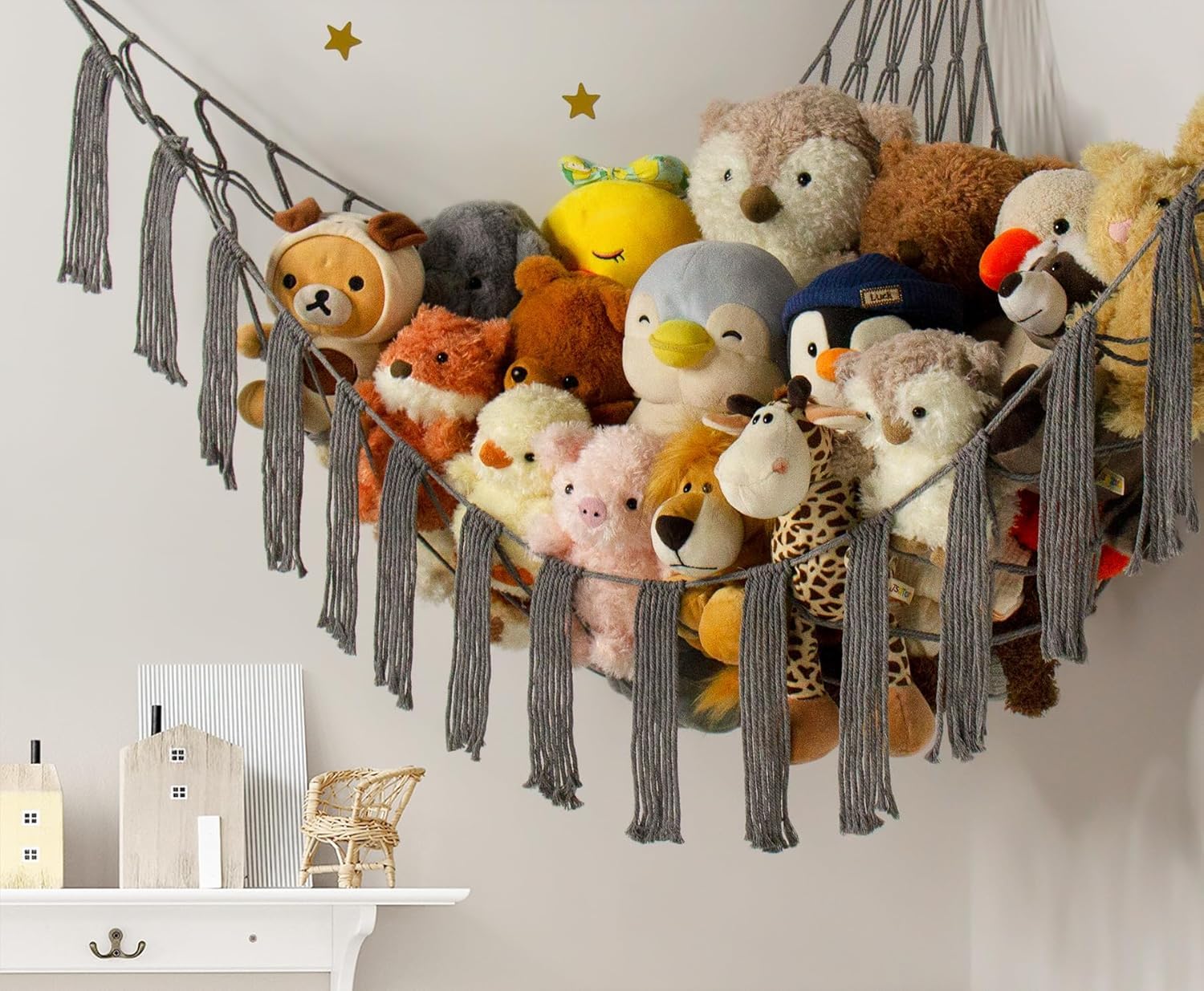 RelaxScene x-large toy hammock close-up shows premium cotton construction and durable holding capacity.